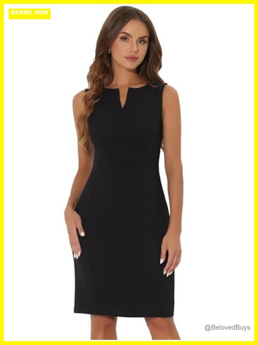 Womens Sheath Pencil Dress Sleeveless V Neck Business Work Office